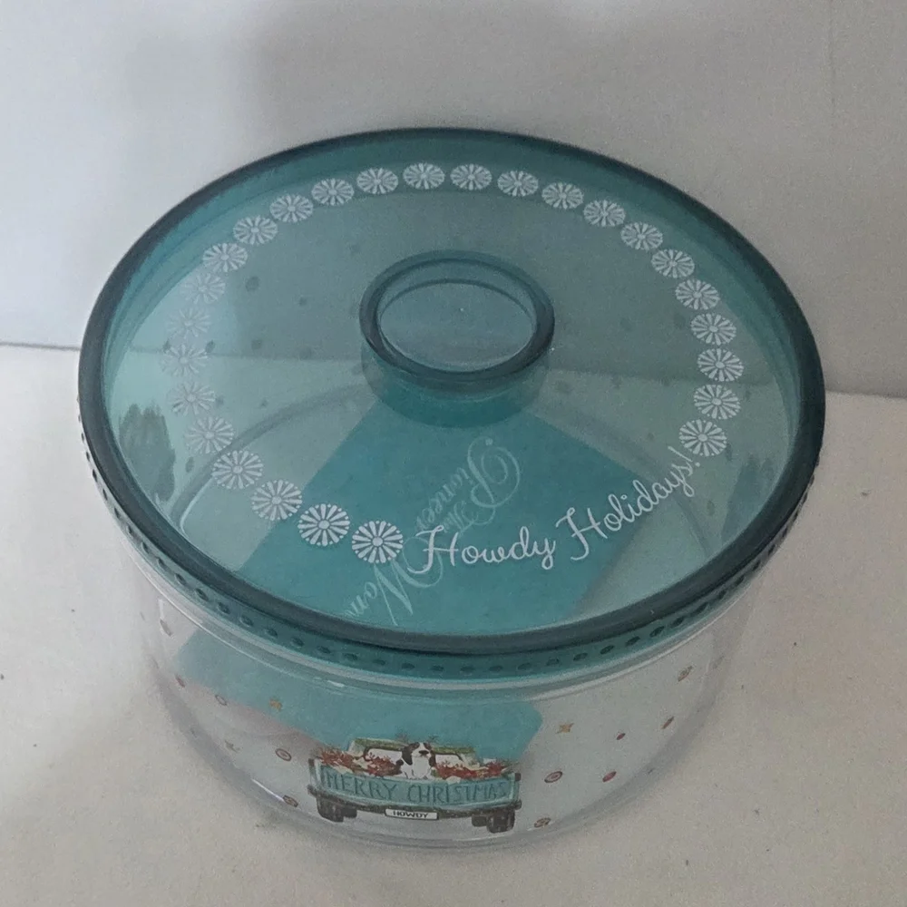 Pioneer Woman Holiday Kitchen Truck Dog Round Cookie Treat Christmas Container